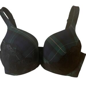 Cacique Plaid Boost Plunge Bra 38DD